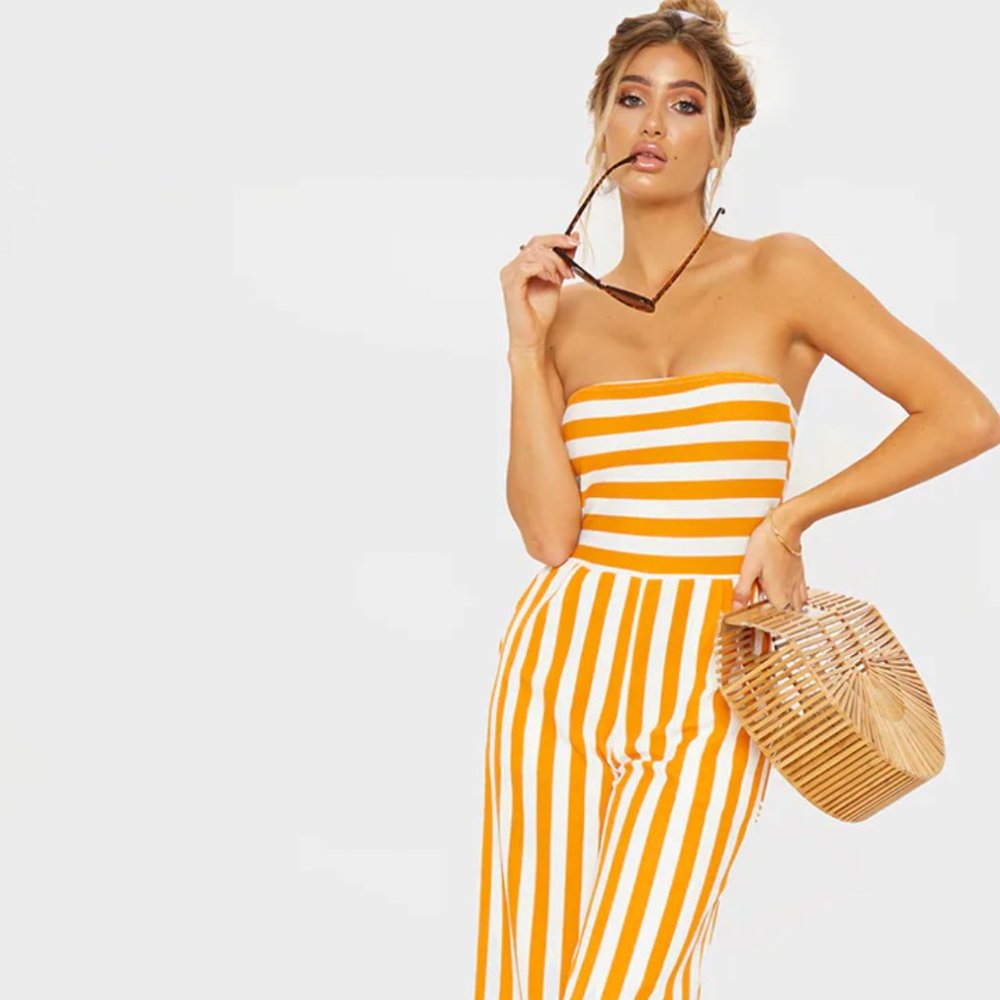 Mustard Contrast Stripe Bandeau Culotte Jumpsuit
